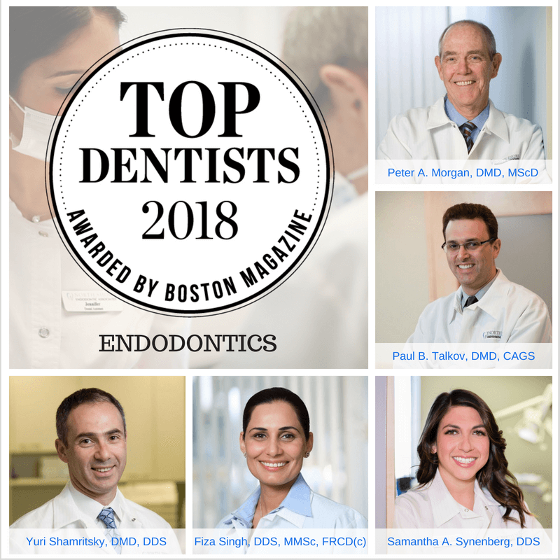 2018 top dentists in boston with headshots of doctors Morgan, Talkov, Synenberg, Singh, and Shamritsky